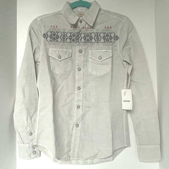 Mother Western Shirt Womens XS Ivory All My Ex's Snap Extra Small Embroidered - Picture 5 of 10
